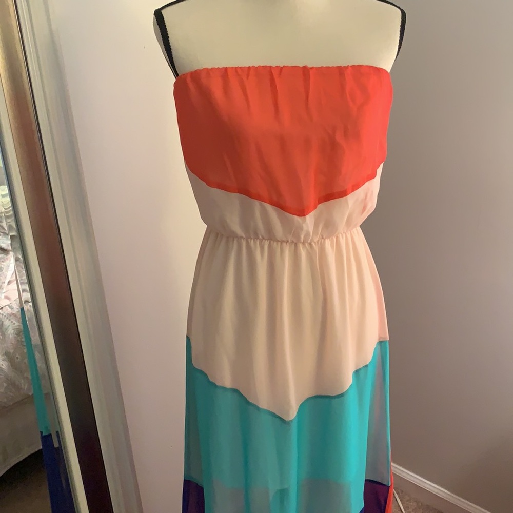 Maxi dress strapless color block